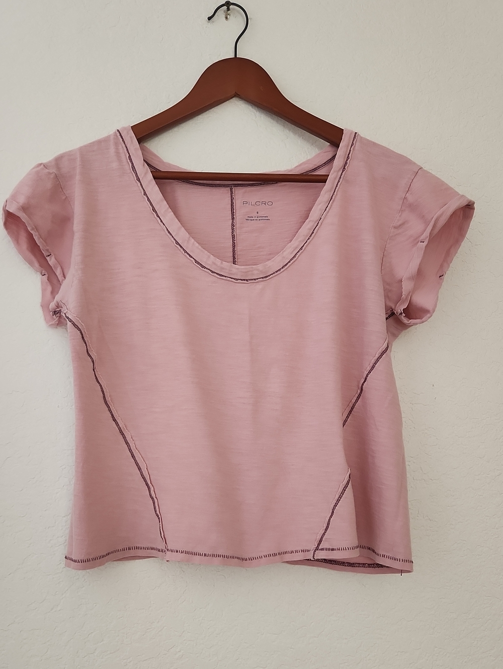 Pilcro 100 % Light Pink Scoop Neck Short Sleeve Tee